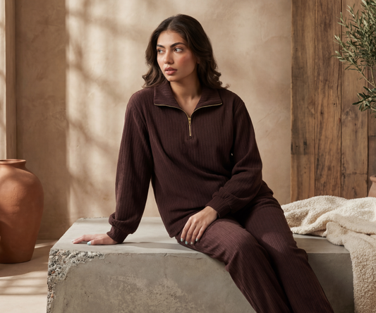 ESPRESSO RIBBED MOCK-NECK SET