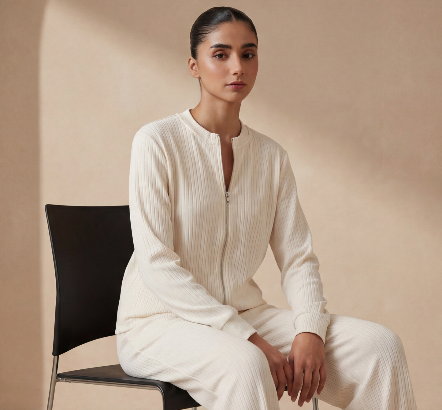 IVORY RIBBED ZIP CO-ORD SET - The Complete 2-Piece Look