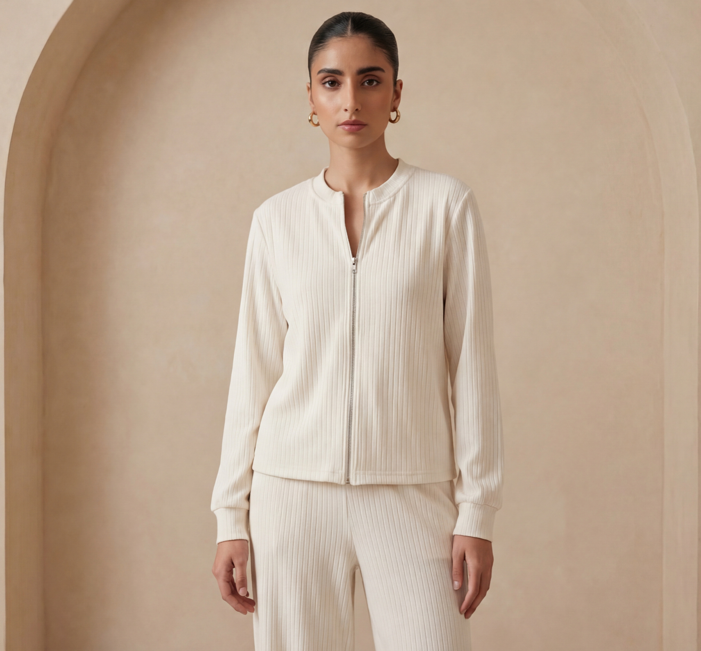 IVORY RIBBED ZIP CO-ORD SET - The Complete 2-Piece Look
