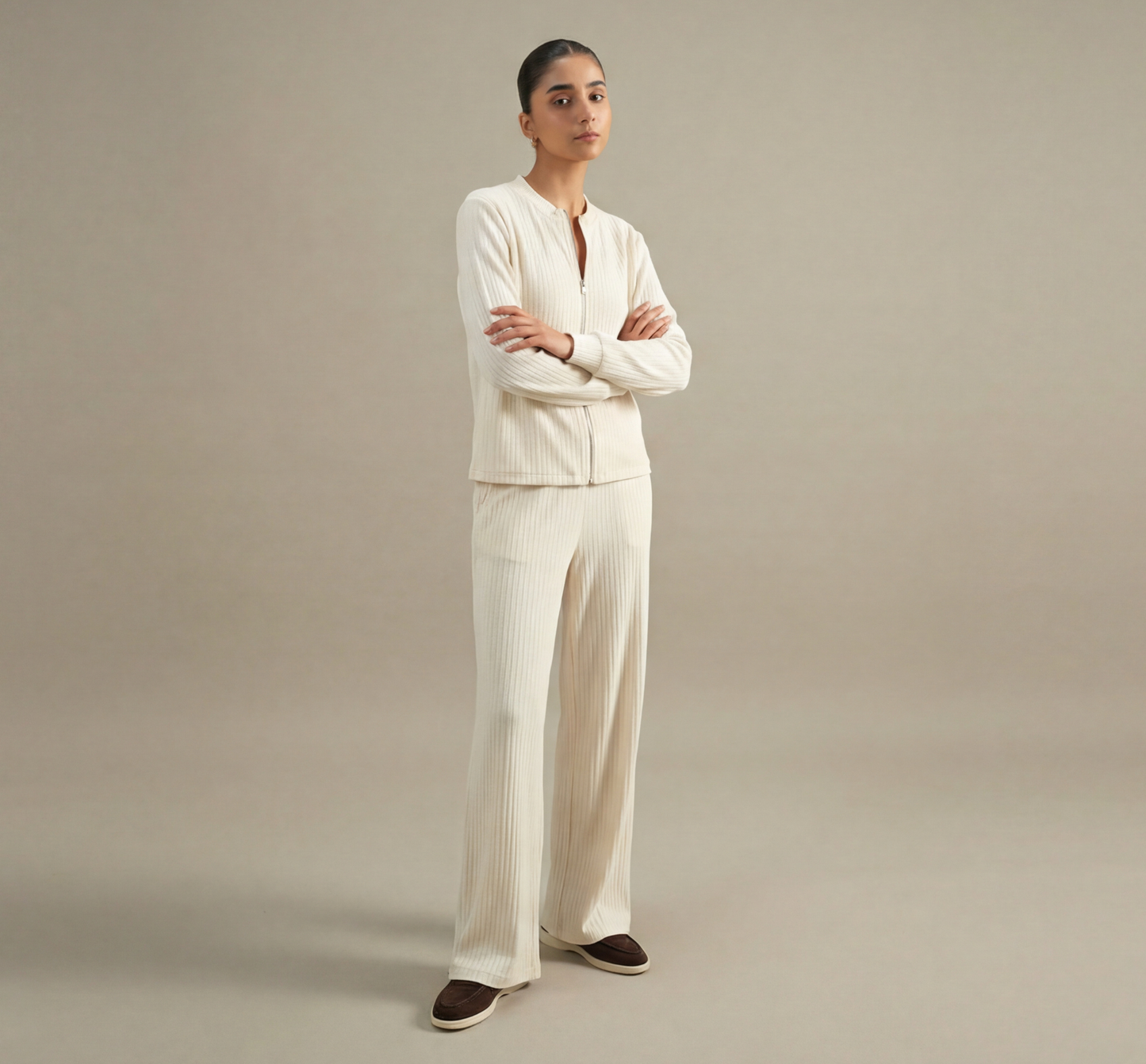 IVORY RIBBED ZIP CO-ORD SET - The Complete 2-Piece Look