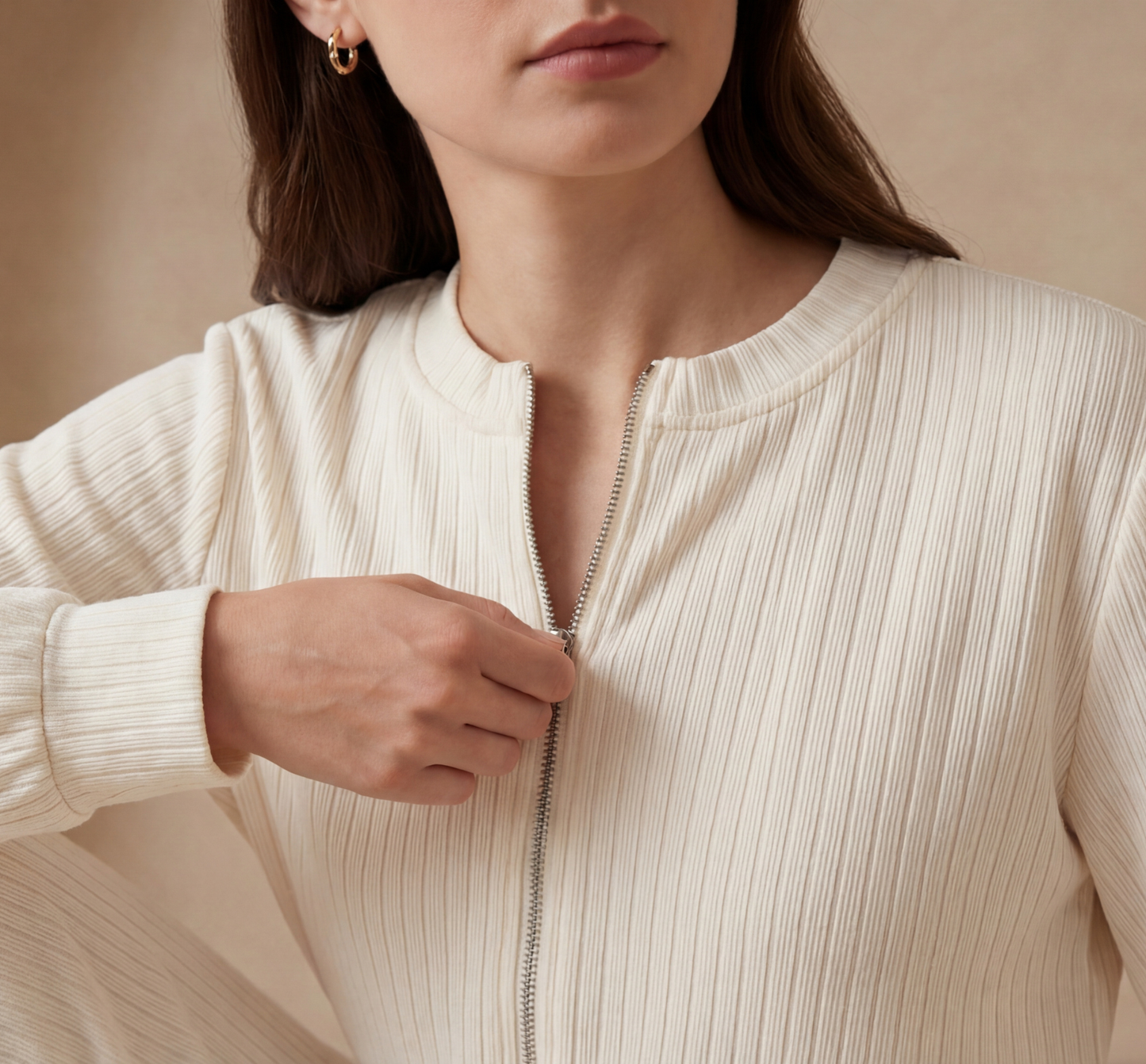 IVORY RIBBED ZIP CO-ORD SET - The Complete 2-Piece Look