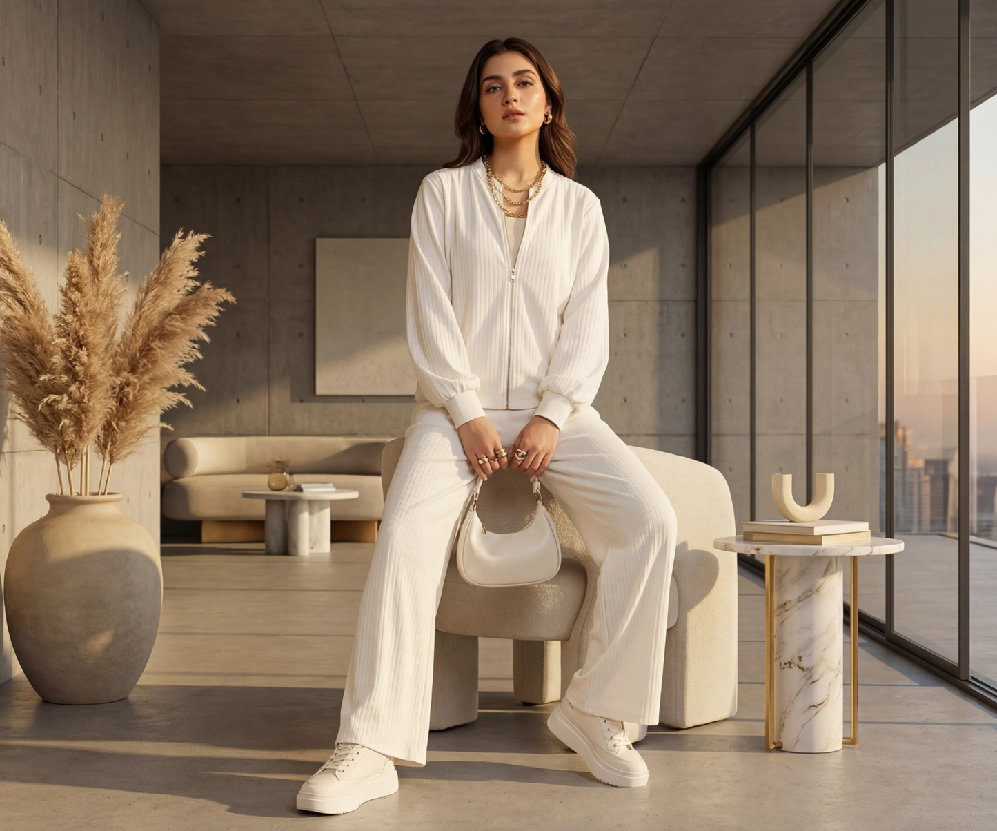 IVORY RIBBED ZIP CO-ORD SET - The Complete 2-Piece Look