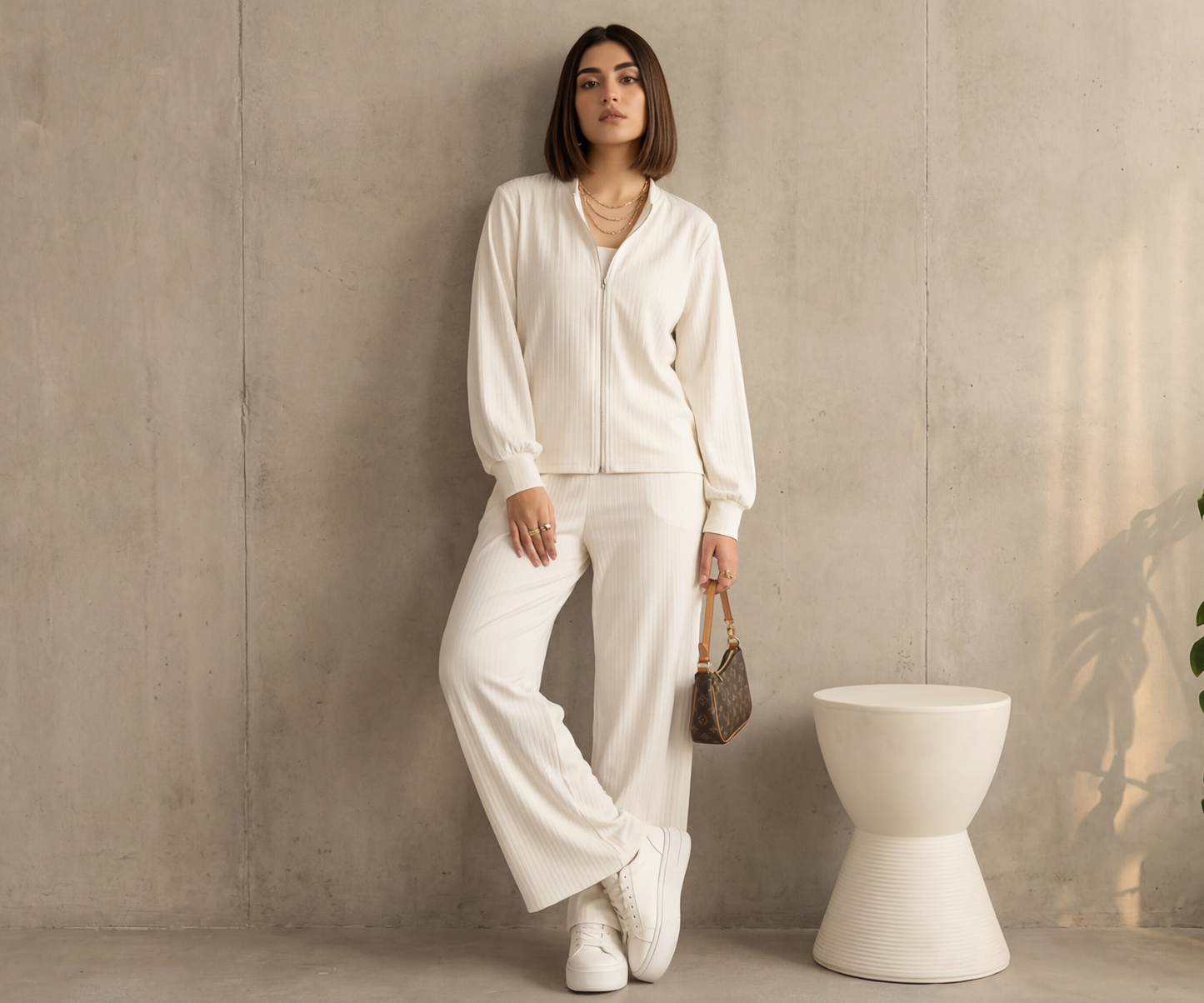 IVORY RIBBED ZIP CO-ORD SET - The Complete 2-Piece Look