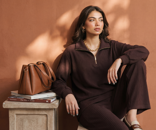 ESPRESSO RIBBED MOCK-NECK SET