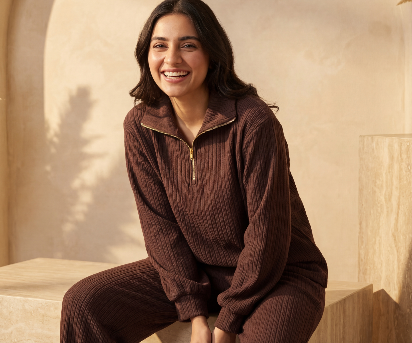 ESPRESSO RIBBED MOCK-NECK SET