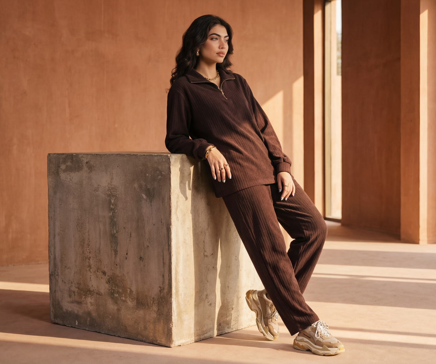 ESPRESSO RIBBED MOCK-NECK SET