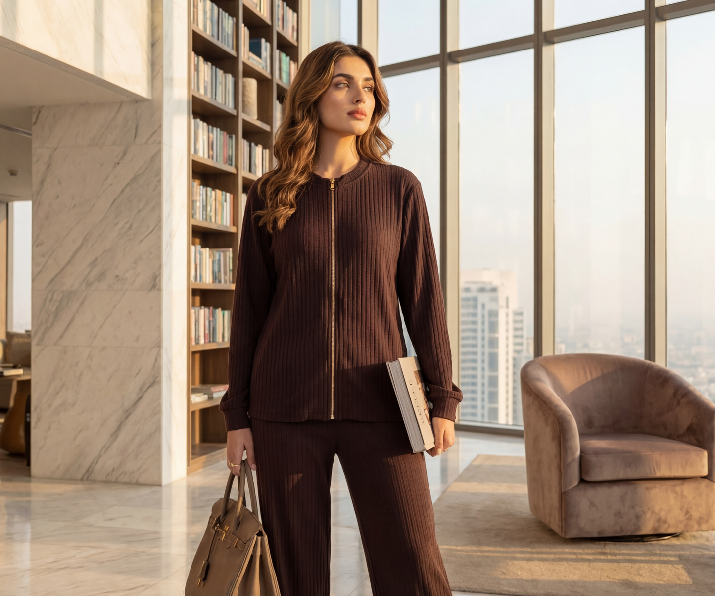 ESPRESSO RIBBED ZIP CO-ORD SET