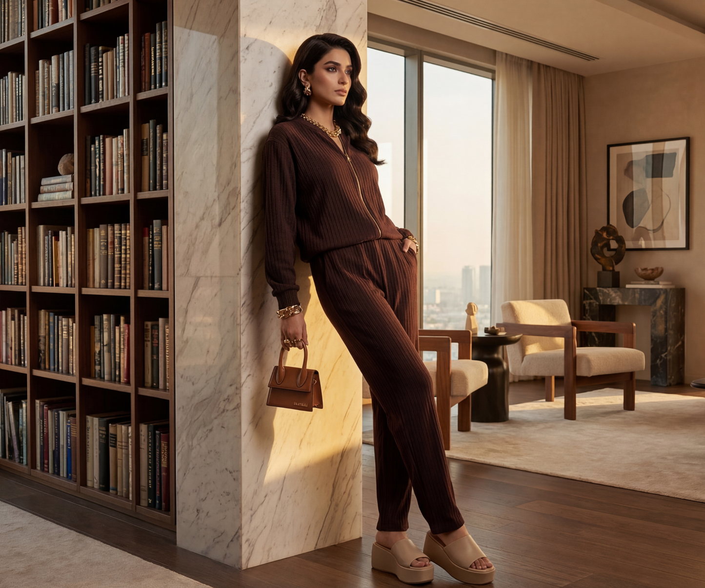 ESPRESSO RIBBED ZIP CO-ORD SET