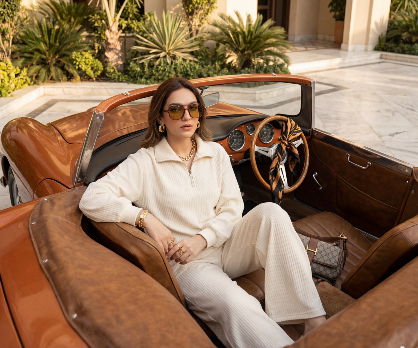 IVORY RIBBED MOCK-NECK SET