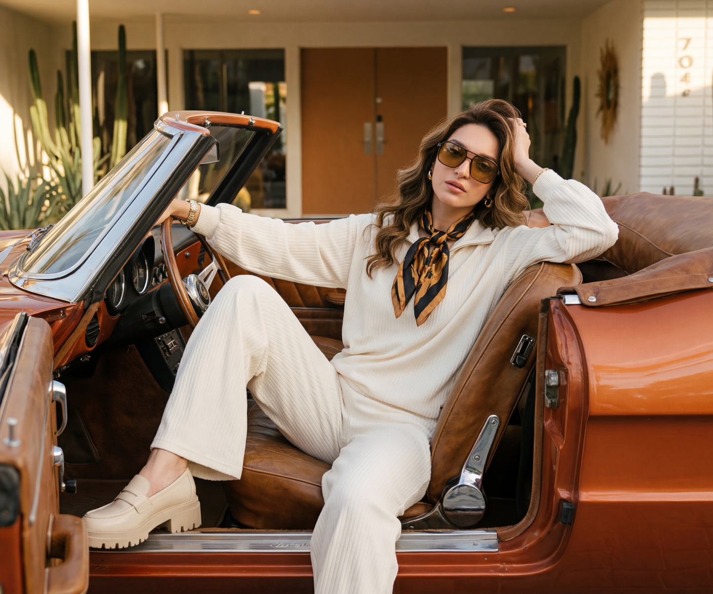 IVORY RIBBED MOCK-NECK SET