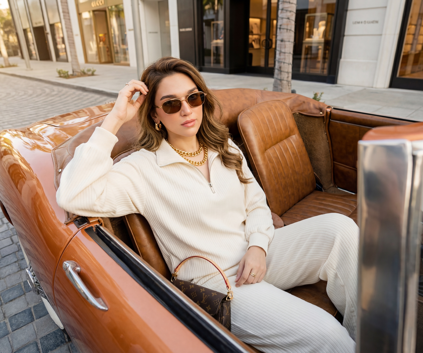 IVORY RIBBED MOCK-NECK SET